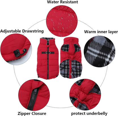 Dog Winter Warm Coat Jacket, Windproof Snowproof, Pet Outdoor Jacket for Small to Large Dogs - Red - XXL