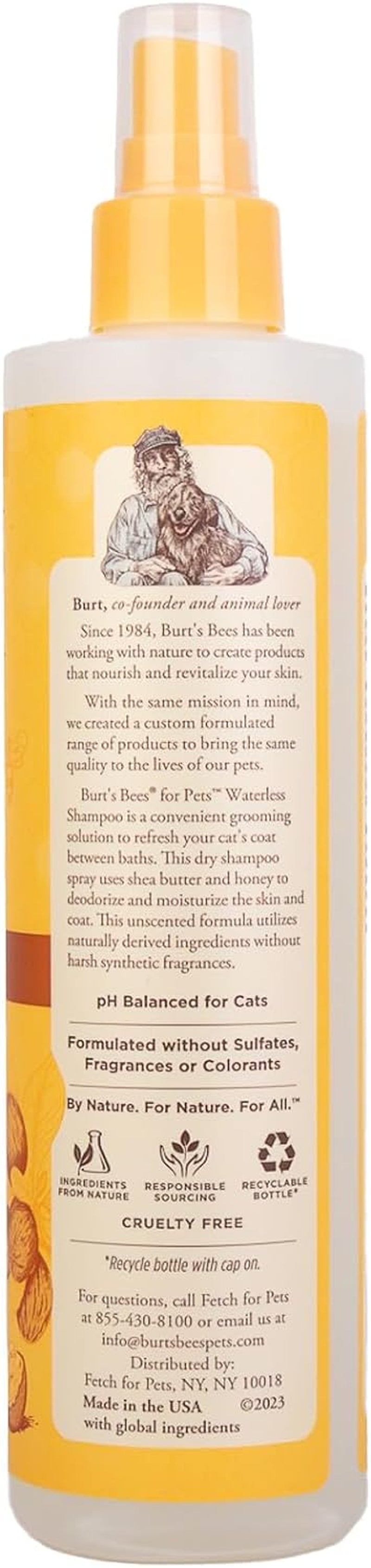 Waterless Cat Shampoo for Cats with Shea Butter and Honey - a No Rinse Dry Kitten Shampoo, Gentle Cat Grooming Supplies for Pet Cleaning, Kittens & Indoor Cats, 10 Fl Oz