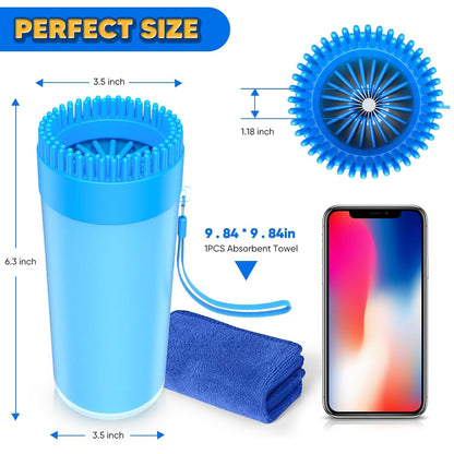 Upgrade 2 in 1 Paw Buddy for Medium Dogs - Muddy Foot Cleaner with Absorbent Towel